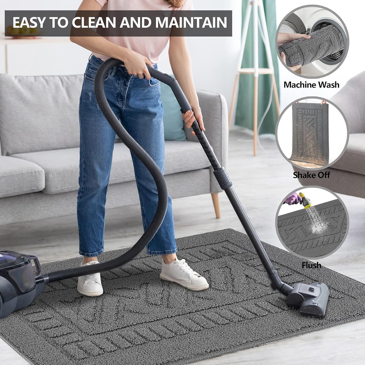 FONEYI Indoor Doormat, Front Back Door Mat Rubber Backing Non Slip Door Mats, 32"x48" Low-Profile Absorbent Resist Dirt Entryway Doormat Inside Floor Mats Entrance Washable, Entry Doormats, Grey