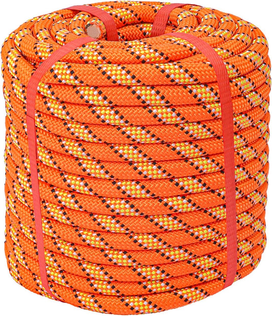 1/2 Inch 100 FT Tree Felling Rope, Professional Static Rope, Orange Versatile Arborist Logging Ropes for Tree Pulling, Bull Pulling, Sturdy Ropes for Adults, and More