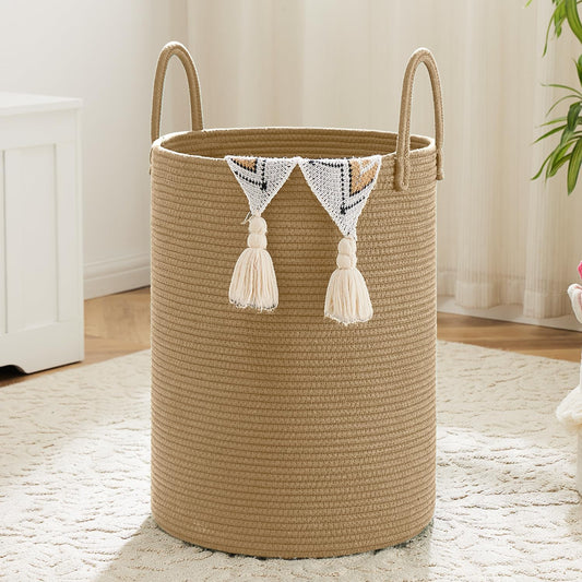 Laundry Basket,Woven Cotton Rope Laundry Hamper,60L for Decorative Storage of Dirty Clothes,Toys and Blankets in Bathroom,Baby Room and Living Room