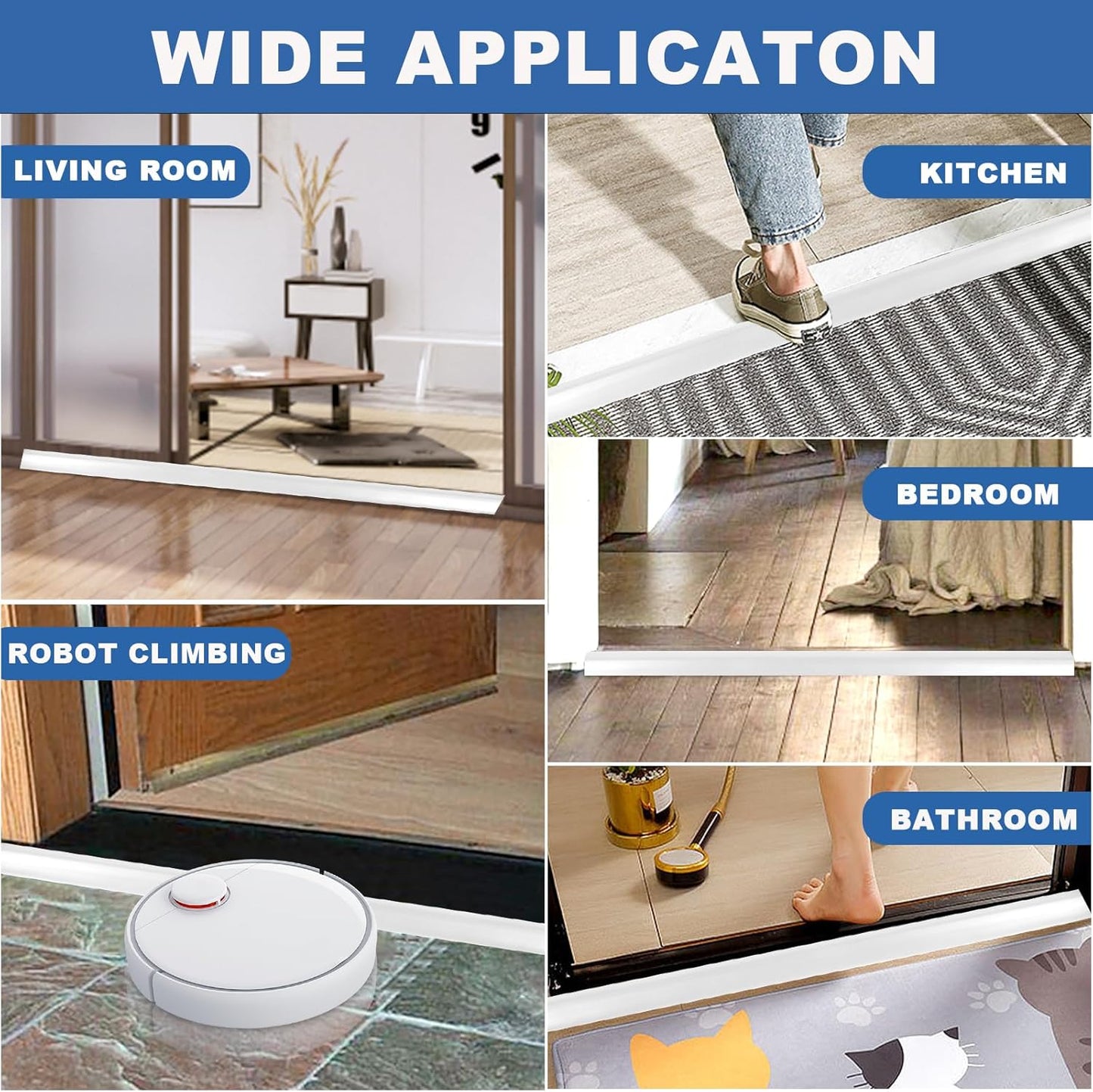 Vinyl Door Threshold Flooring Transition Strip Self Adhesive Carpet Edging Strip for Laminate Doorway Edge Threshold from 3/5" to 4/5" (White, 6.6 Ft)