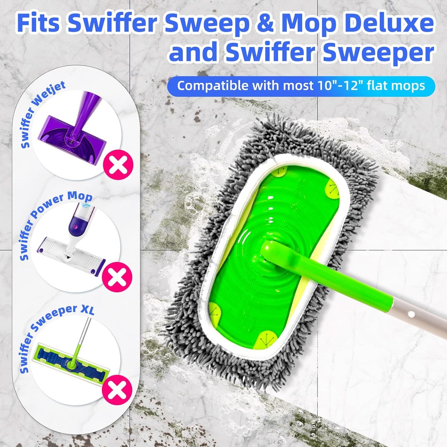 Reusable Microfiber Mop Pads Compatible with Sweeper Mop, Replacement Wet Mopping pad Refills & Washable Dry Sweeping Cloths for Use on All Sealed Floors - Stone, Hardwood, Laminate & Tile (6 Grey)