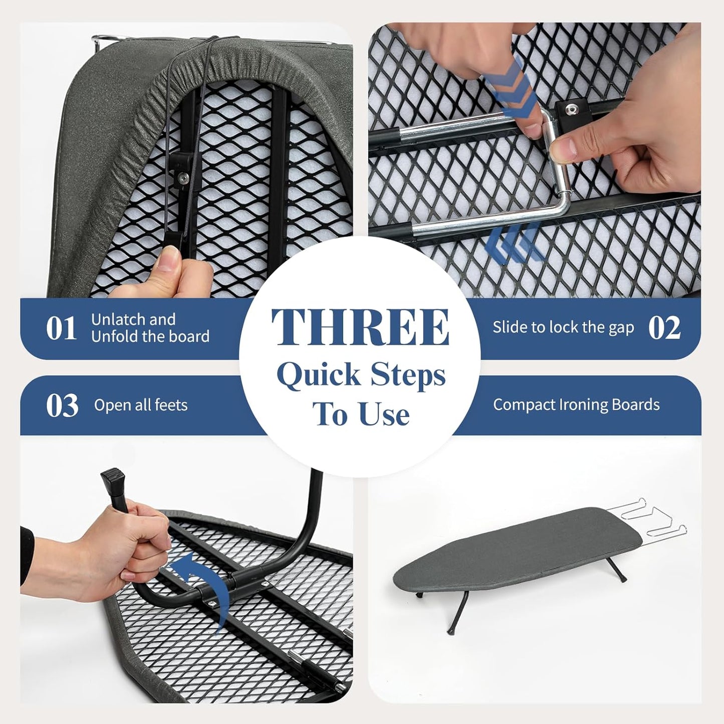 Small Ironing Board Foldable, BlissBoard Tabletop Iron Board with Cover and Pad, Metal Frame Mini Ironing Table Countertop for Space Saving, 31"x12", Black