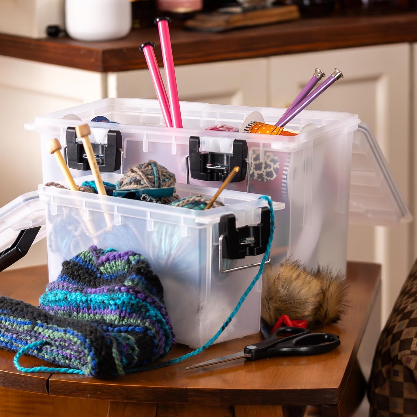 Sheffield 12722 Storage Bins With Lids, 2-Pack Stackable Storage Bins, Made in USA, Lockable and Water-Resistant Containers with Lids, Plastic Containers for Home, Classroom, and Dorm