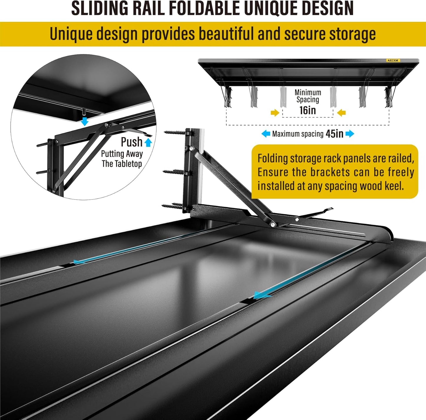 2pack-1.3x4ft Adjustable Rail Type Folding Storage Rack Shelf, Suitable for Garage, Storage Room, kitchens Wall Shelf Garage Storage Rack Floating Shelves, Wall Mounted Folding Table(2pcs-Black)