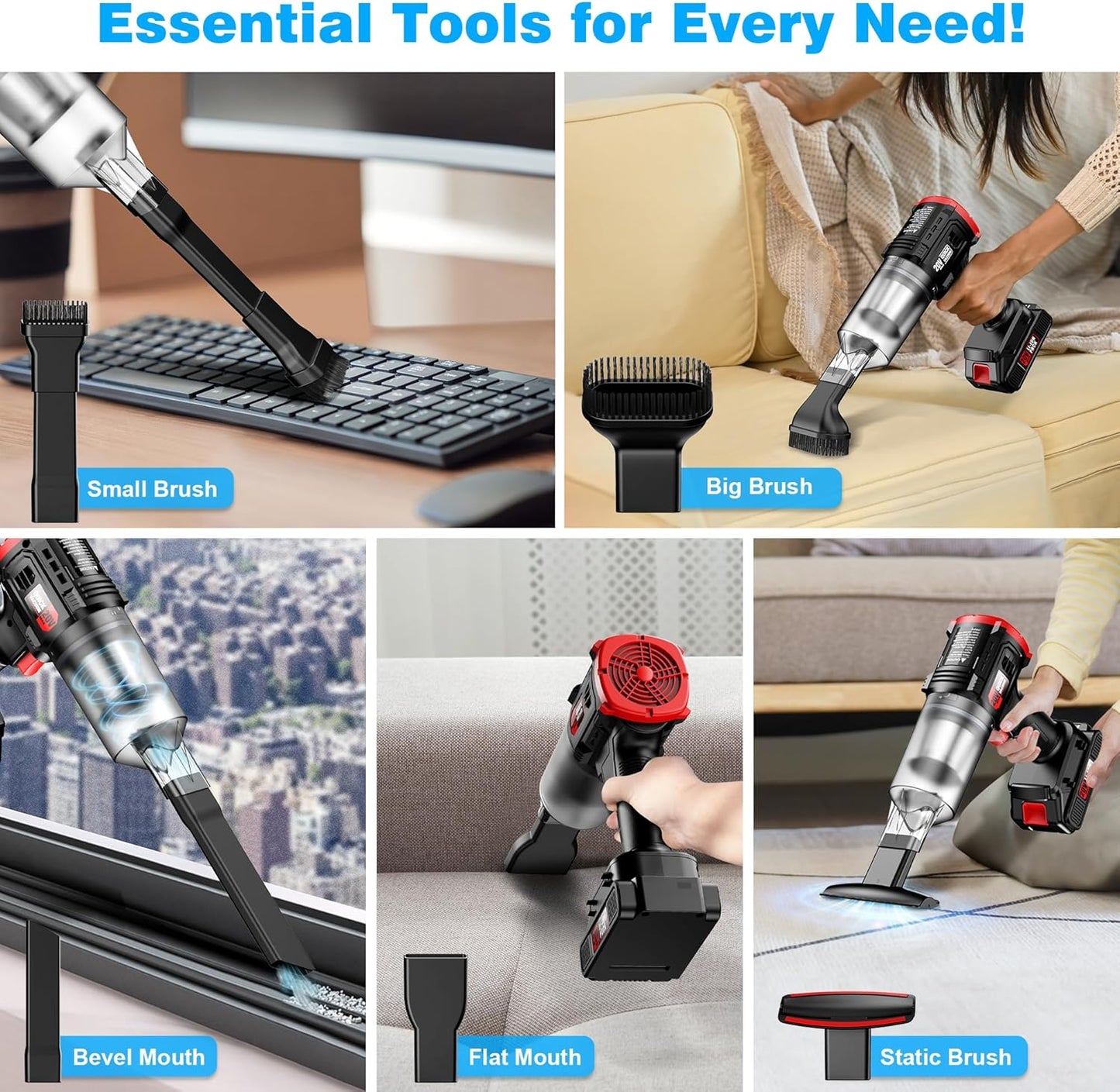 Cordless Handheld Vacuum Cleaner - 35000PA Strong Suction for Car & Home, Car Vacuum Portable Rechargeable Lightweight for Pet Hair with HEPA Filter, Quick Clean in Office/Desk/Couch (Red)