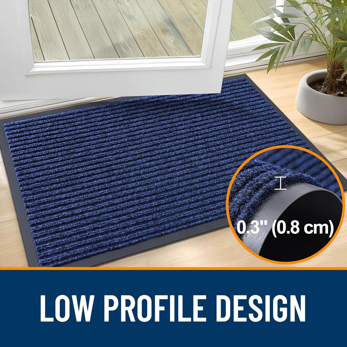 OLANLY Front Door Mat Indoor Outdoor Entrance, Waterproof Heavy Duty Doormat, Fade Resistant, Low Profile, Easy Clean Patio Porch Welcome Floor Mats for Entry, 71x23, Blue