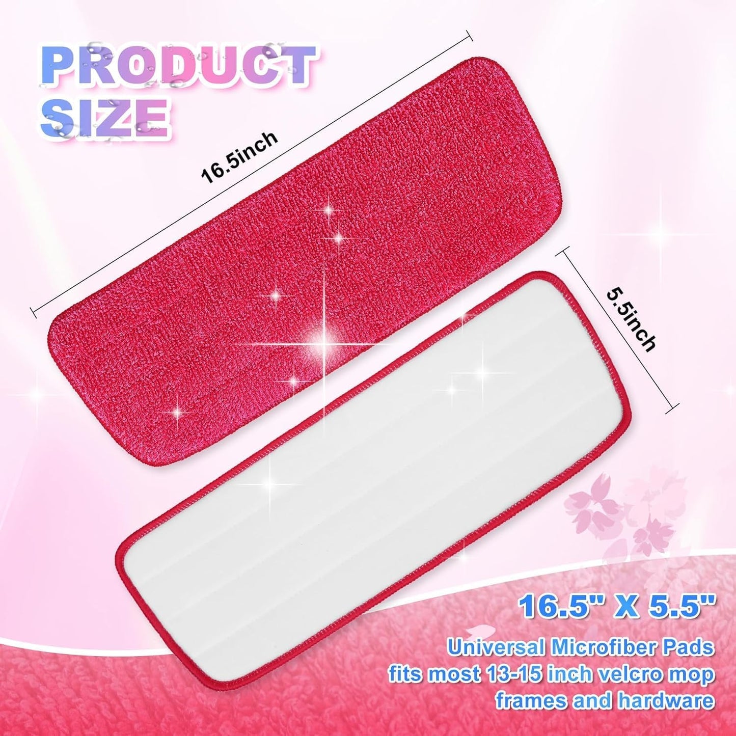 Replacement Microfiber Mop Pads Compatible with Rubbermaid Reveal Spray Mop with Washable Pads, 16.5" Reusable Wet & Dry Mop Replacement Pads Fit for Any Microfiber Reveal Flat Mops(8 Pack)