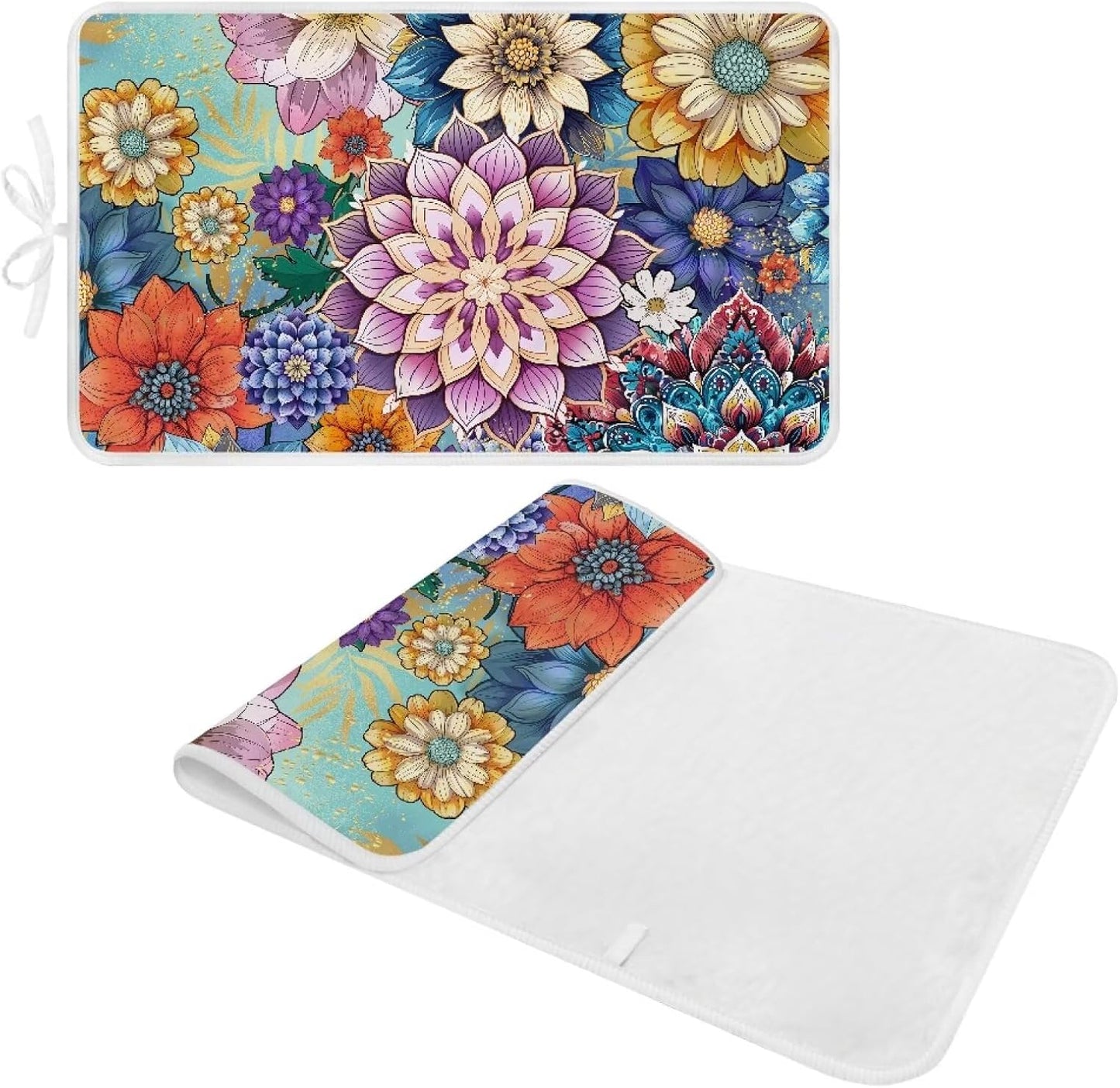 Ironing Mat Boho Flower Portable Ironing Pad Blanket for Table Top Heat Resistance Travel Small 32 x 16 Inch Foldable Lightweight Iron Mats for Washer and Dryer