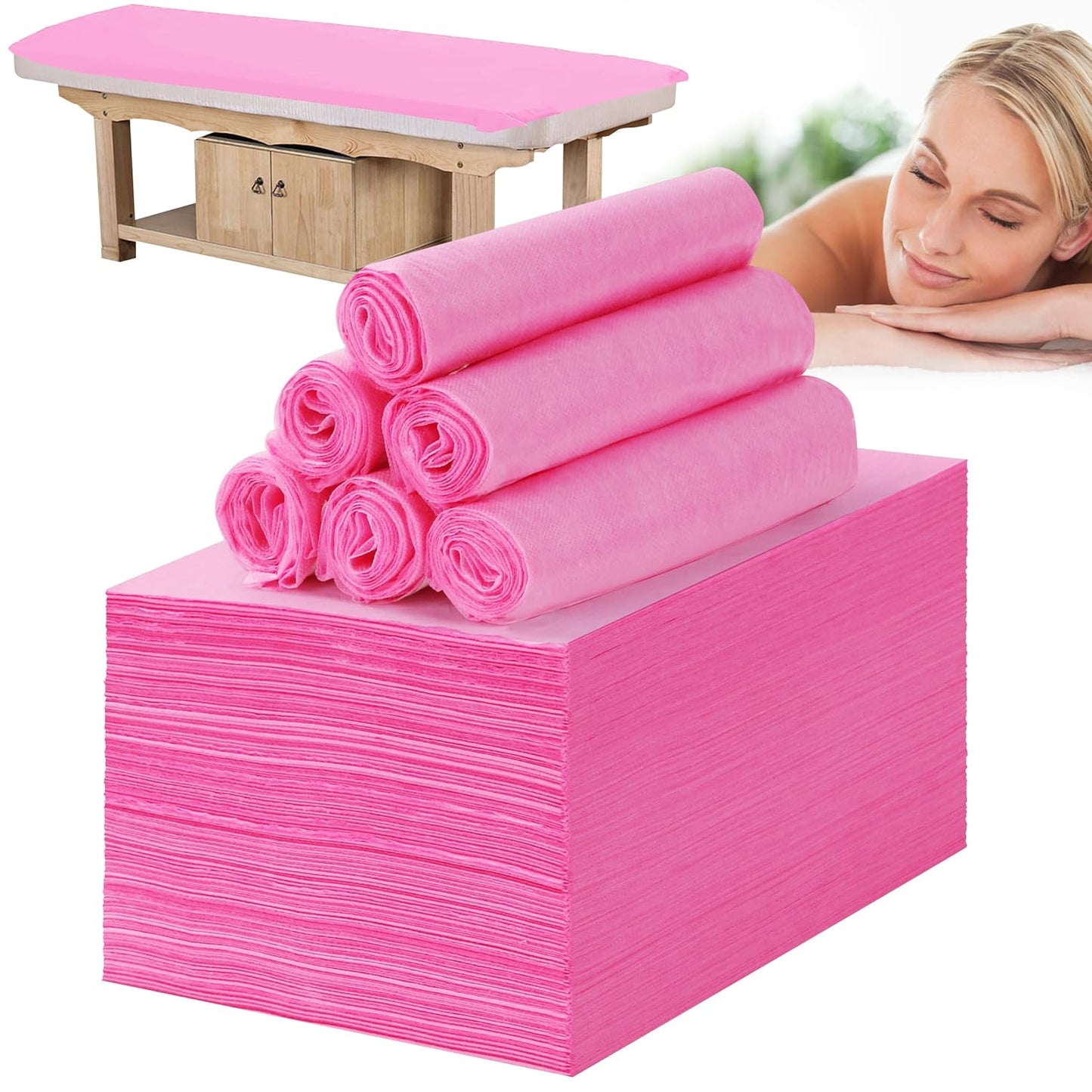 Disposable Bed Sheets for Massage Table 200 Pcs 31" x 71" Waterproof Massage Table Sheets Soft Non Woven Fabric SPA Massage Table Bed Cover Breathable for Beauty Tattoos Waxing Travel (Pink)