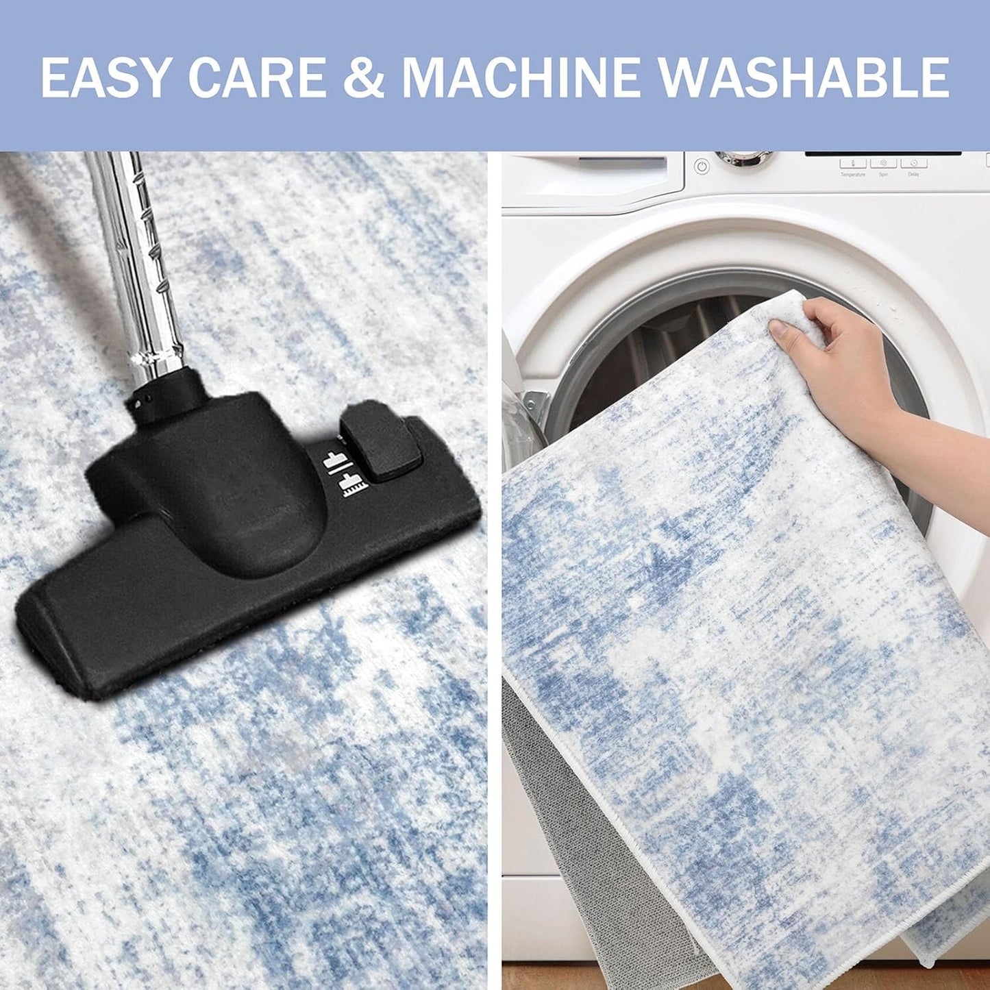 IOHOUZE Abstract Area Rug 3x5 Ft Washable Rugs for Entryway Indoor, Non Slip Kitchen Rug Printed Faux Wool Throw Rugs, Indoor Door Mat for Door Entrance Foyer Living Room, Light Blue White