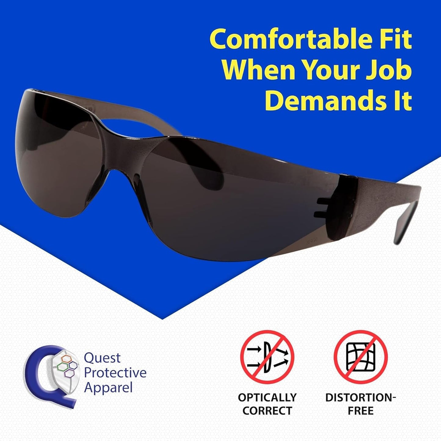 Quest Protective Apparel Safety Glasses for Men and Women - Anti Fog Safety Goggles for Shooting, Lab, or Construction – Polycarbonate Eye Protection [Smoke & Pack of 12]