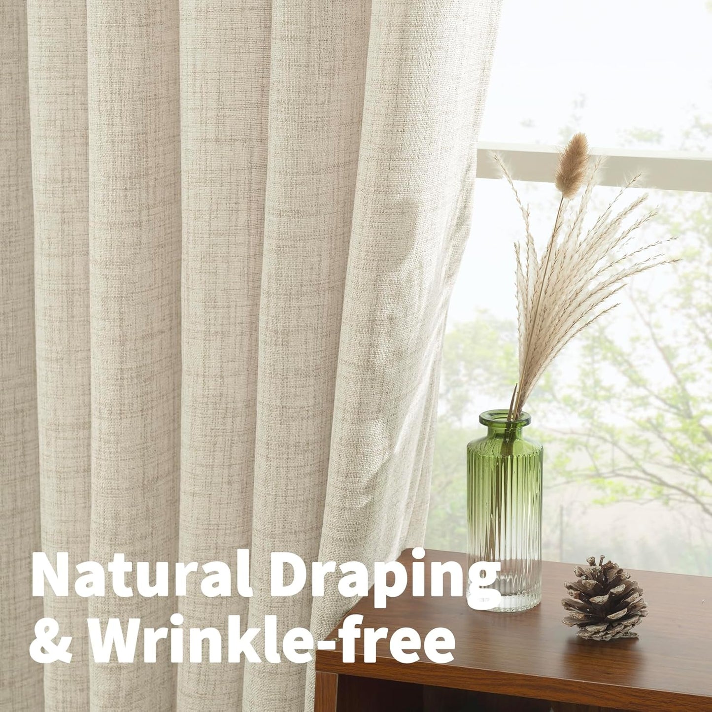 YoungsTex Linen Curtains 72 Inch Length for Living Room - Light Filtering Window Drapes with Back Tab Rod Pocket for Bedroom Office Dining Country Privacy, 42 X 72 Inch, 2 Panels