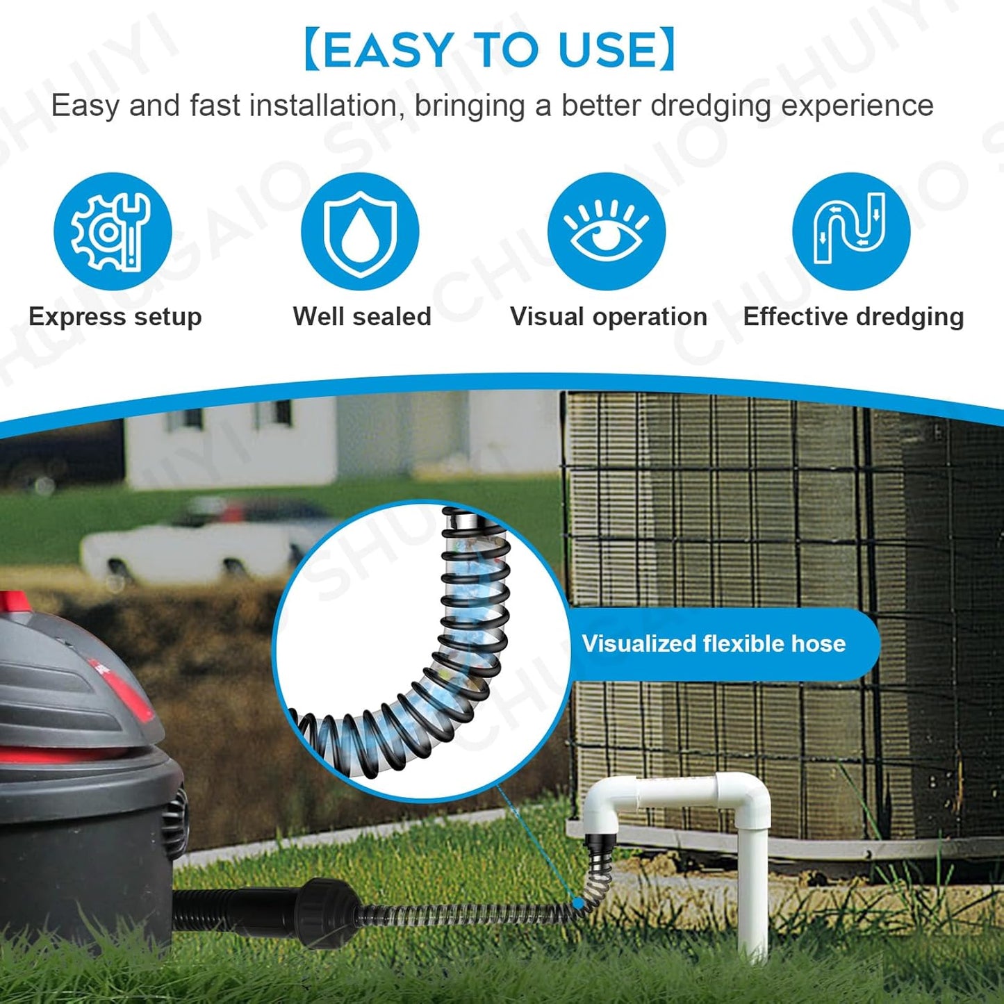 AC Drain Line Cleaner；AC Drain Line Cleaner Adapter Evacuates & Unclog AC Drain Line - HVAC to PVC AC Drain Line Cleaner Tool - Universal Fit AC Drain Line Unclogger - AC Drain Line Cleaning Tool