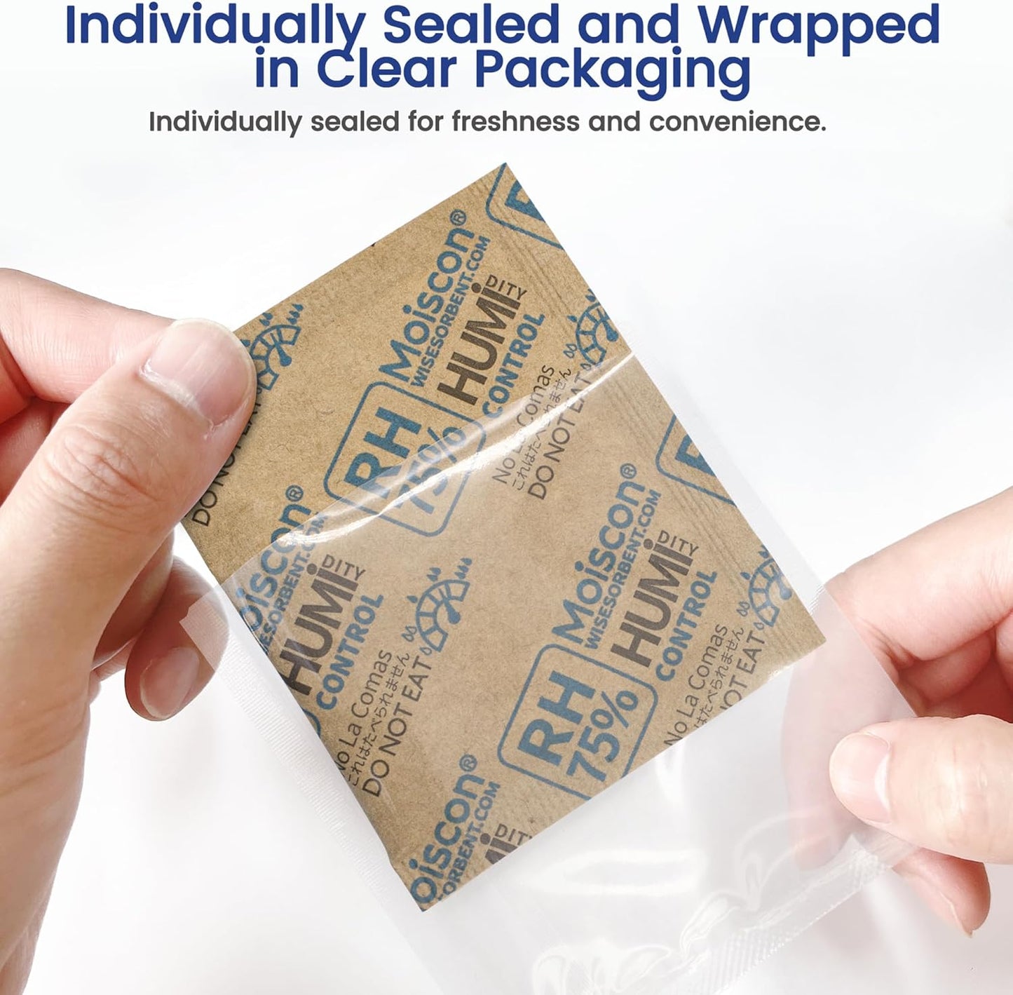 75% RH 8 Gram 60 Pack Two-Way Humidity Control Packs for Storing Up to 5 Items, Size 8 Moisture Control Packets Individually Wrapped for Small Non-Plastic Travel Cases