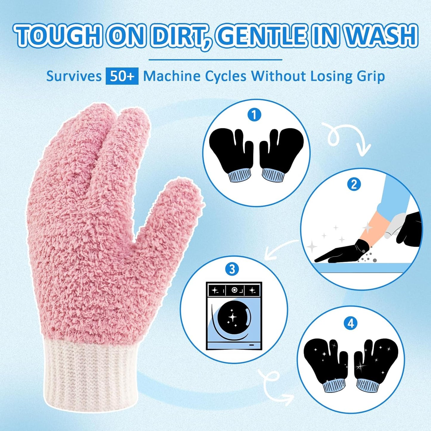 MIG4U Microfiber Dusting Gloves House Cleaning Glove for Blinds, Windows, Shutters, Furniture, and Car, Reusable Lint-Free Pink 2 Pairs S/M