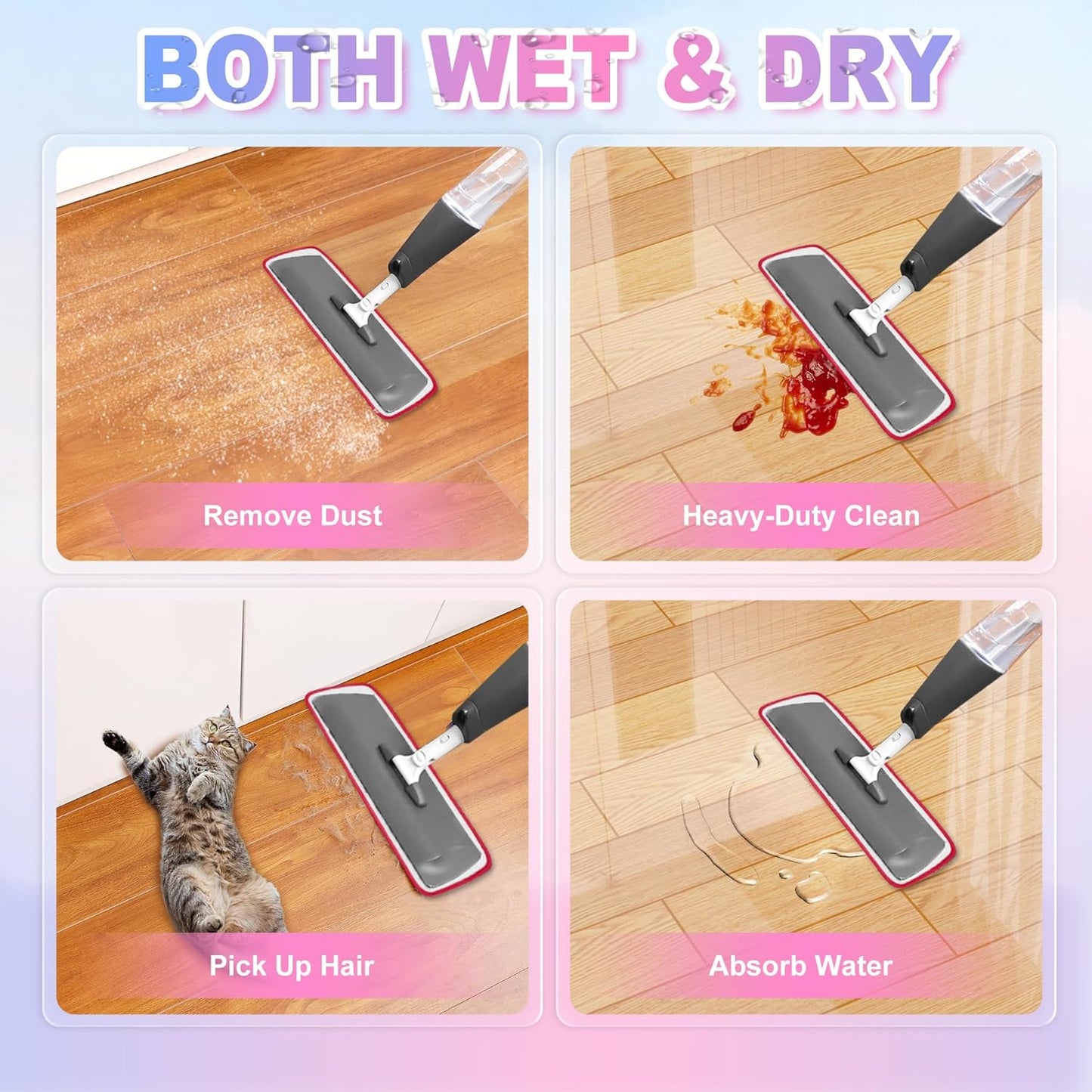 Replacement Microfiber Mop Pads Compatible with Rubbermaid Reveal Spray Mop, 16.5" Reusable Wet & Dry Floor Cleaning Pad Refills Fit for Any Microfiber Reveal Flat Mops(4 Pack)