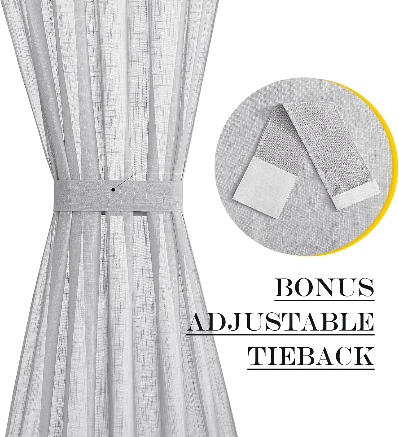 NICETOWN Linen Door Curtains 40 Inches Long, Dual Rod Pocket Semi Sheer Sidelight French Door Curtains for Kitchen Glass with Tieback for Privacy Protection, W26 x L40, 1 Panel, Light Grey