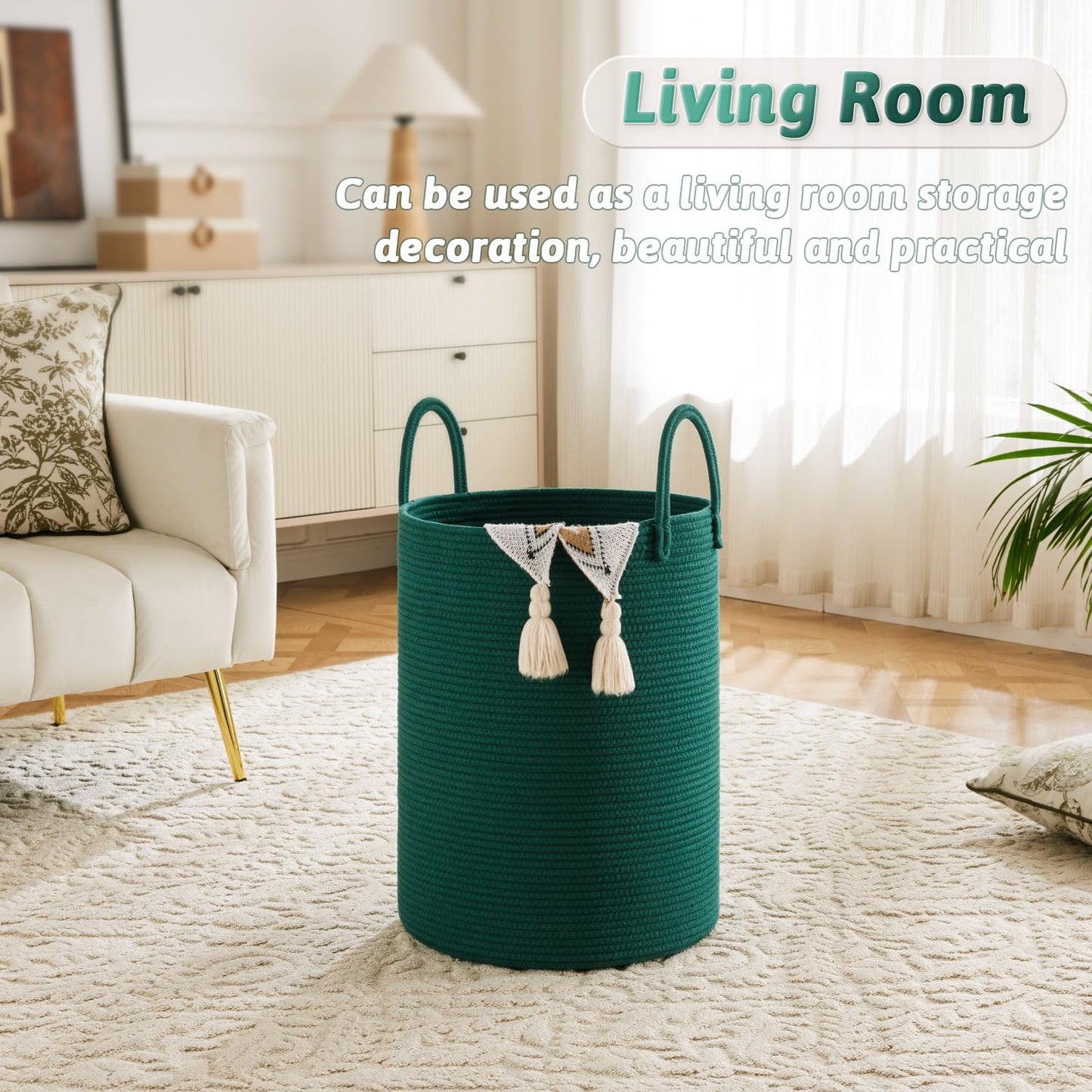 Laundry Basket,Woven Cotton Rope Laundry Hamper,80L for Decorative Storage of Dirty Clothes,Toys and Blankets in Bathroom,Baby Room and Living Room