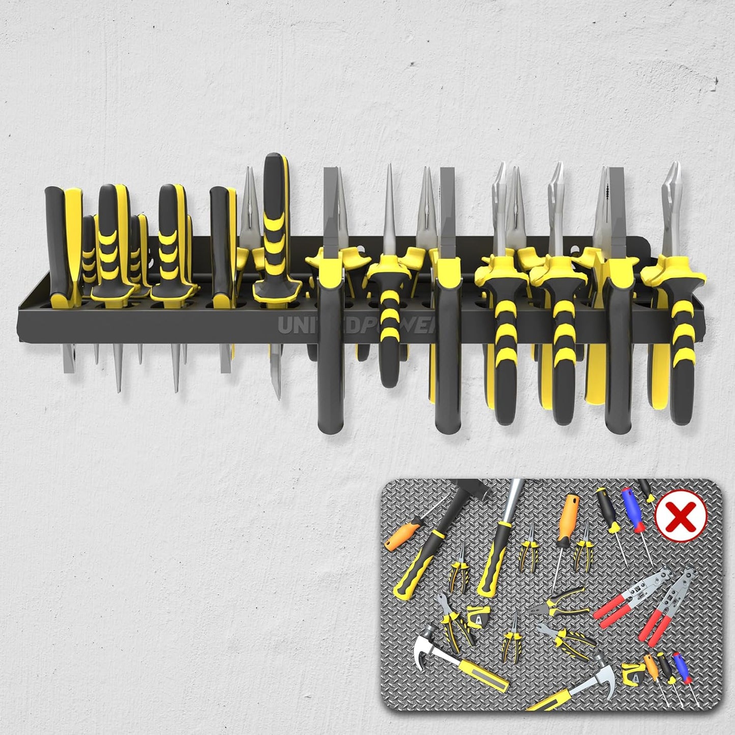 UNITEDPOWER Pliers Holder, Wall Mount Storage Rack Organizer for Workshop, Shed, Garage, Home, Stores up to 12 Pliers or Small Tools