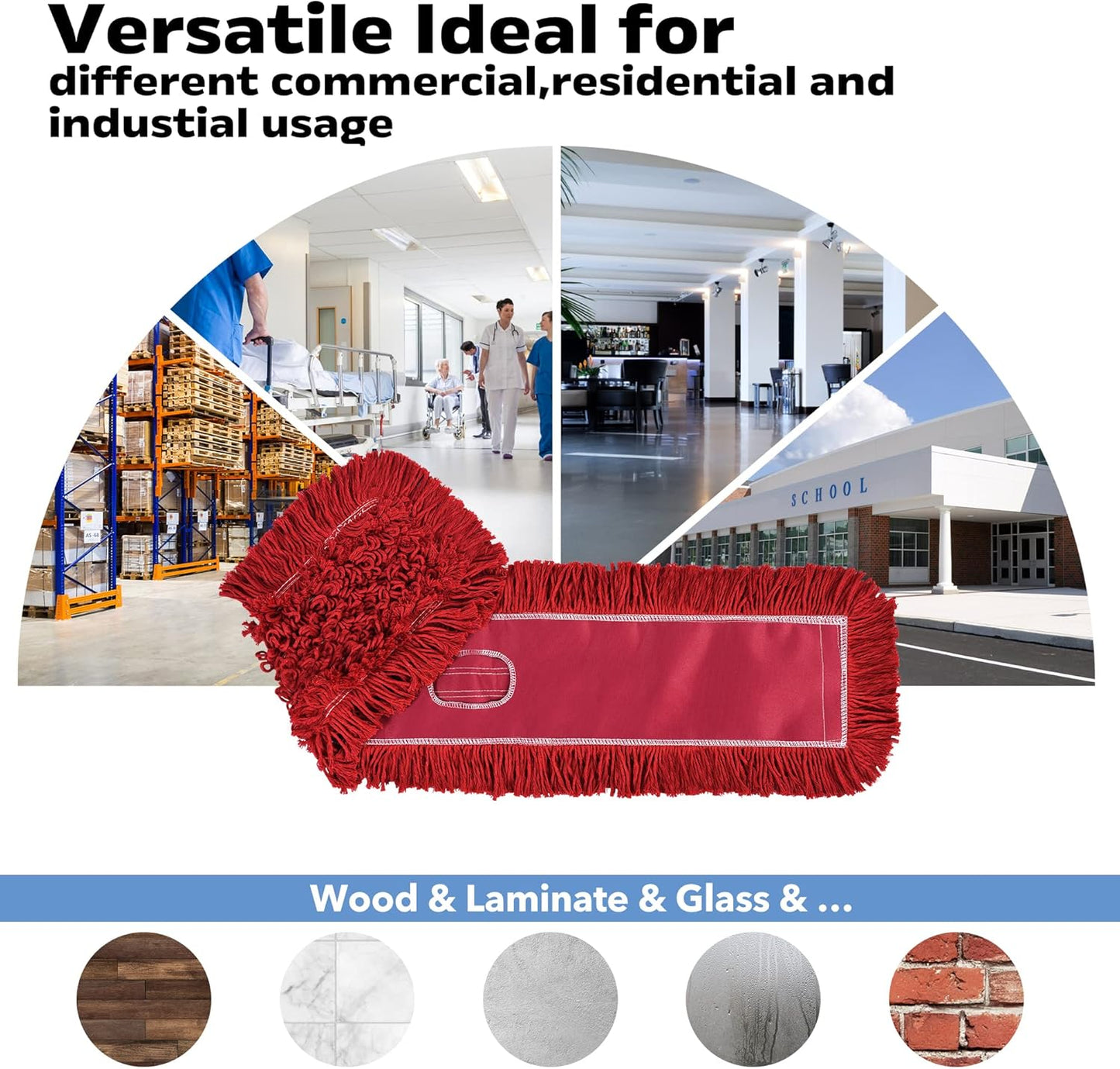 Matthew Cleaning 36'' Industrial Strength Cotton Dust Mop Refill Washable Replacement Heads for Residential & Commercial Use Fit Standard Dust Mop Frames, Hardwood, Concrete Floors Red 3 Pack