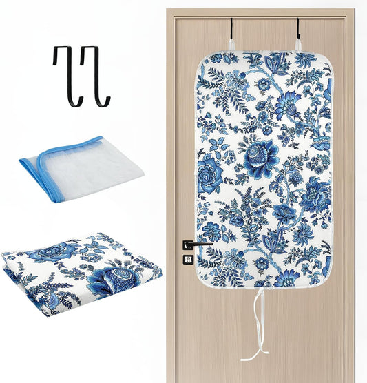 Portable Ironing Mat - 3mm Heat Resistant Padding with 2 Hooks + 1 Insulating Pad for Tabletop or Bed Steam Pressing | Quilting & Travel Blanket Ironing Board Alternative
