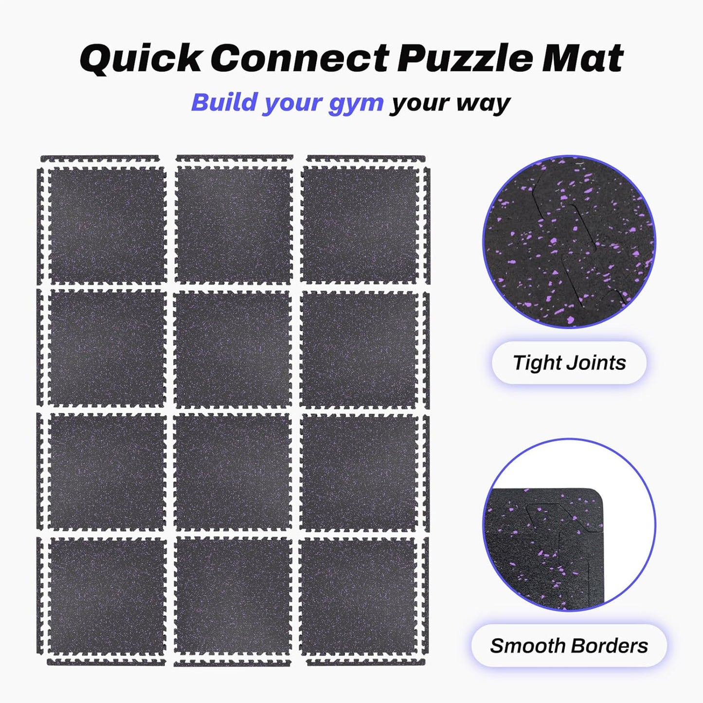 AIRHOP 0.56in Thick 48 Sq Ft Exercise Equipment Mats, 12 Tiles Upgraded Rubber Top with High Density EVA Foam, Large Interlocking Puzzle Gym Flooring for Home Gym, Heavy Weight Workout, 24 x 24in