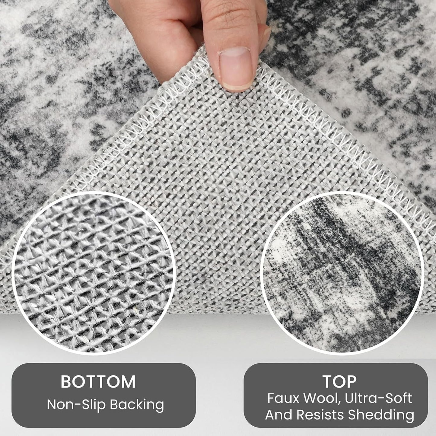 IOHOUZE Abstract Runner Rug 3x18 Ft Extra Long Washable Runners for Hallways, Non Slip Kitchen Runner Printed Faux Wool Entryway Runner Indoor, Modern Abstract Floor Carpet for Hall Stair, Black Grey