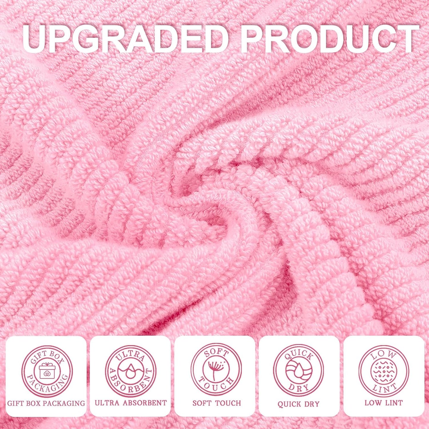 VOOVA & MOVAS Pink Bathroom Hand Towels Set of 4, Large 18" x 28" - 100% Cotton | Quick Dry | Light Weight | Thick | Soft | Absorption, Luxury Hand Towels for Showering, Bathroom Essentials Set
