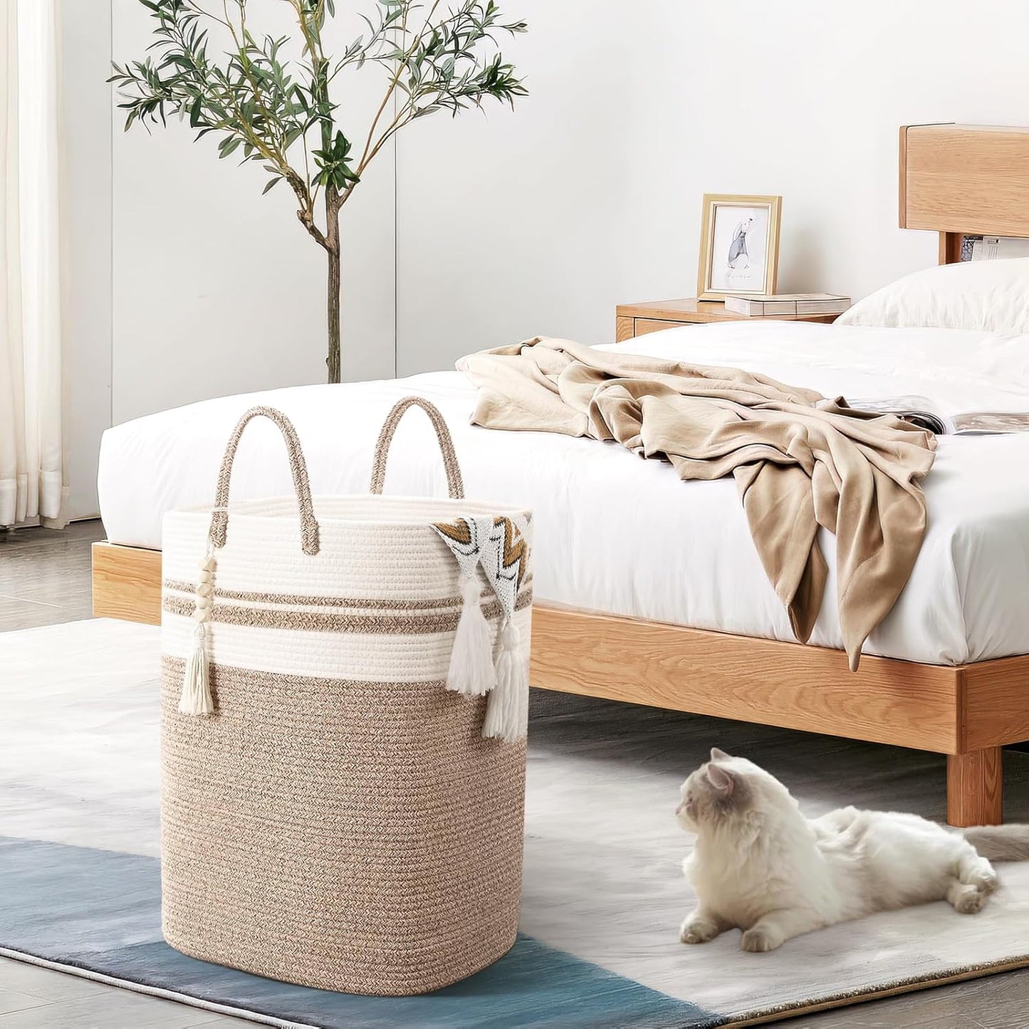 Woven Laundry Basket for Clothes, 65L Large Rectangle Laundry Hampers, Nursery Storage Basket for Toys, Tall Dirty Clothes Hamper for Bedroom Aesthetic, Bathroom, Laundry Room