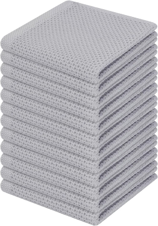 Homaxy 100% Cotton Waffle Weave Kitchen Dish Cloths, Ultra Soft Absorbent Quick Drying Dish Towels, 12 x 12 Inches, 12-Pack, Light Gray