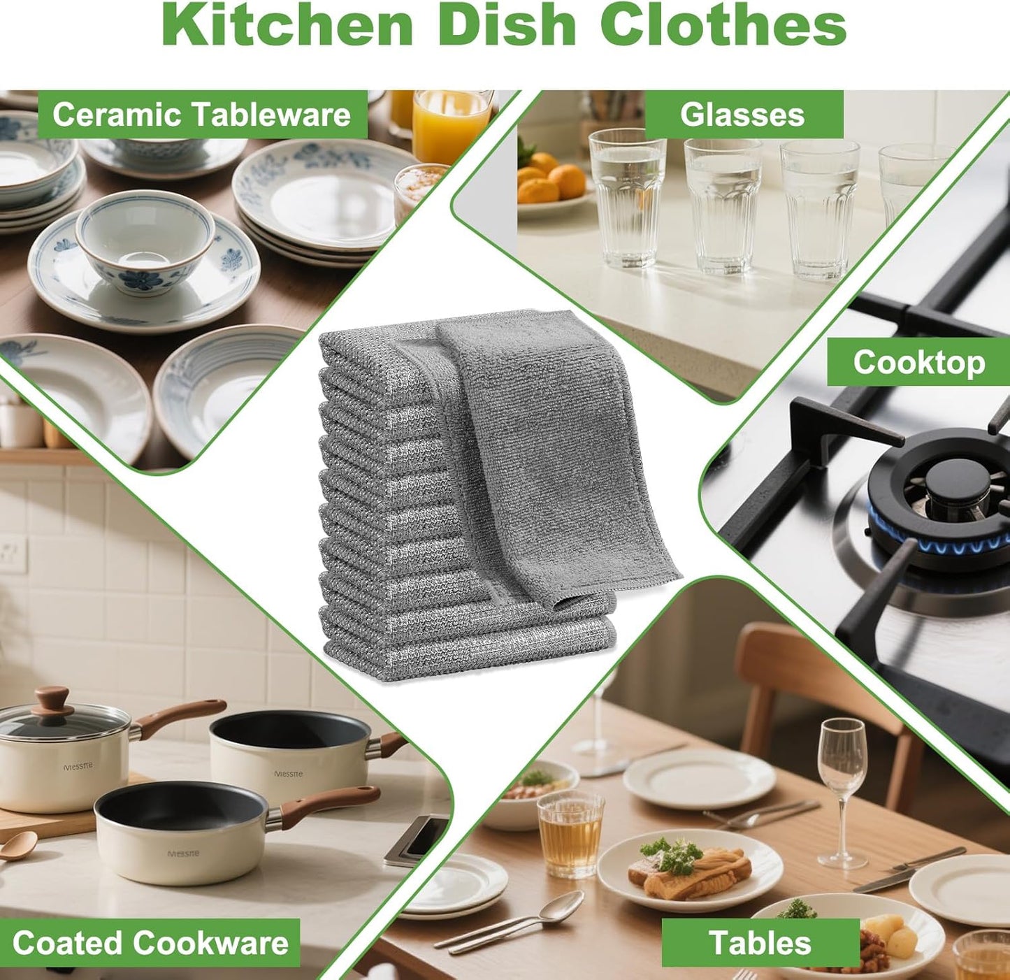 10 Counts Multipurpose Wire Dishwashing Rag,Non Scratch Wire Dishcloth,Microfiber Miracle Cleaning Cloth with Mesh,Dual-Sided Steel Mesh Cloth for Pot,Metal Scrubber for Washing Dishes,Grey