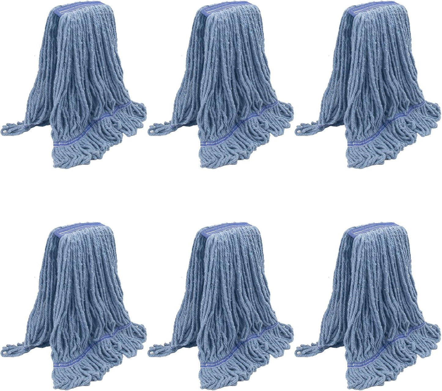 KeFanta 6 Pack Heavy Duty Commercial Mop Head Replacement,Wet Industrial Cotton Looped End String Mops Refill for Floor Cleaning,Blue