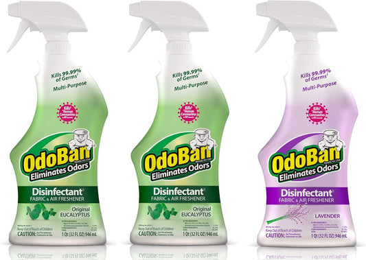 OdoBan Ready-to-Use Disinfectant and Odor Eliminator, Set of 3 Spray Bottles, Made in the USA, Original Eucalyptus and Lavender Scents, 32 Ounces Each