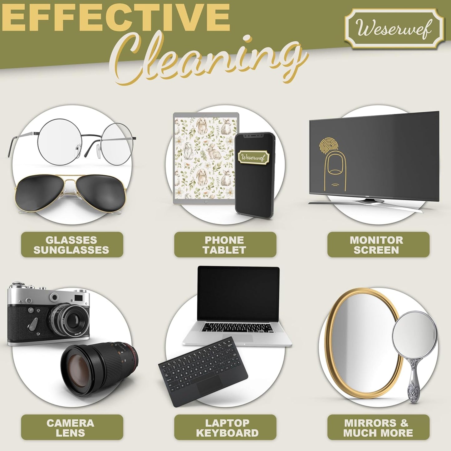 WESERWEF Design Microfiber Glasses Cleaning Cloth – Premium Cleaning Cloth for Eyeglasses, Screens, Tablets, Cameras & Lenses, 12" x 12", Ultra-Soft & Scratch-Free (Rabbits)