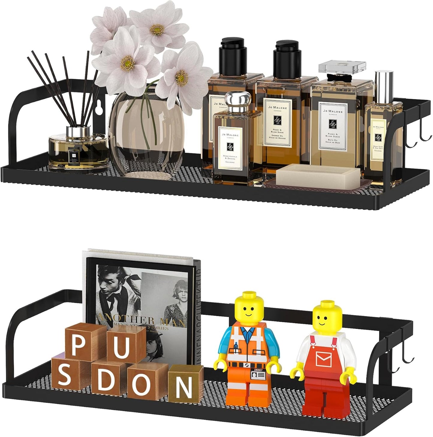 PUSDON Metal Wall Hanging Basket 2 Packs DIY Suitable for Multiple Scenes - Black Hollowout 12.6in