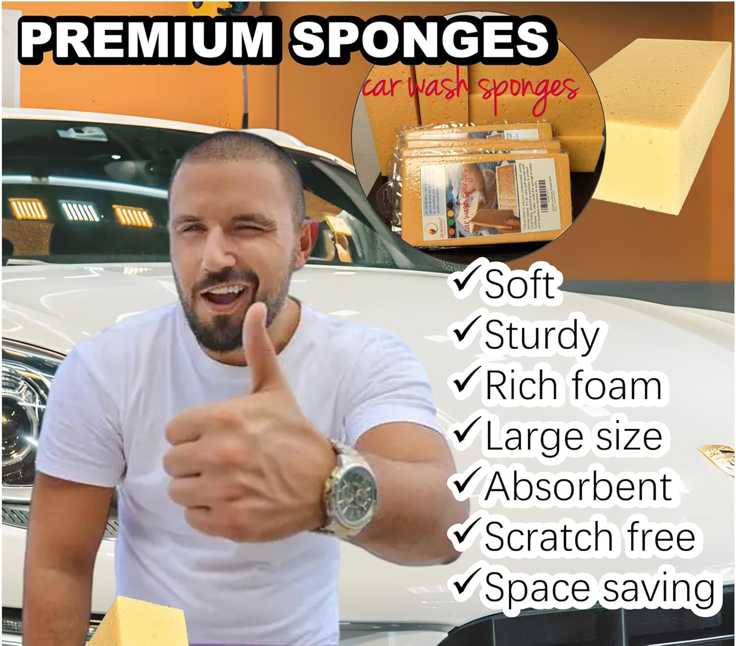 Car Wash Sponges, 5 Pack, Extra Soft Coral, Scratch Free, 8.3x4.38x2.8 inches, Great for Sensitive Surfaces