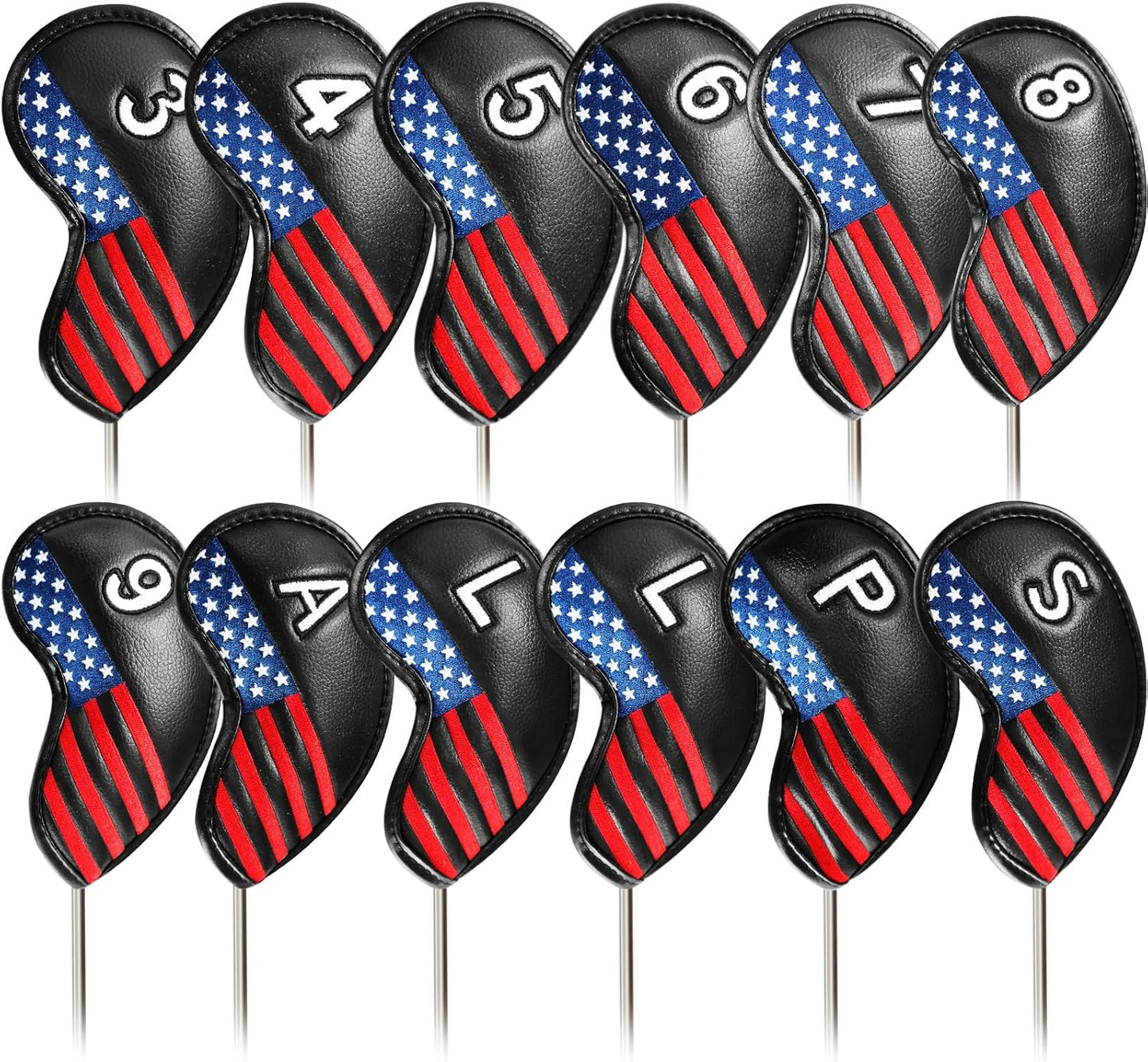 FINGER TEN Premium Synthetic Leather Stylish Iron & Wedge Golf Head Covers Value 12 Piece Set, Embroidered Labels & Fits Most Clubs Gift Set, Travel Protection Accessories