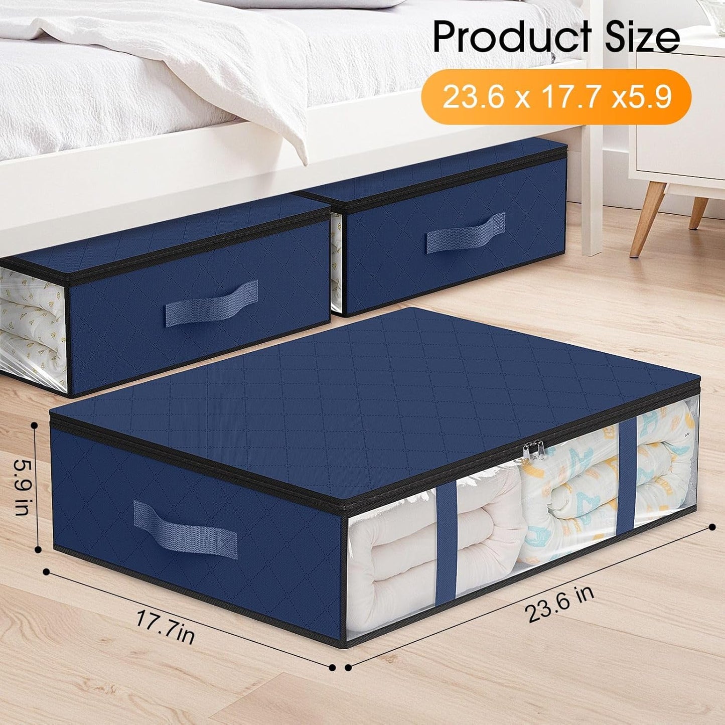 StorageRight Under Bed Storage Bins, 2-Pack 40L Foldable Fabric Storage Bags with Transparent Window, Breathable Organizer for Clothes/Blanket/Comforter/Quilt, Blue
