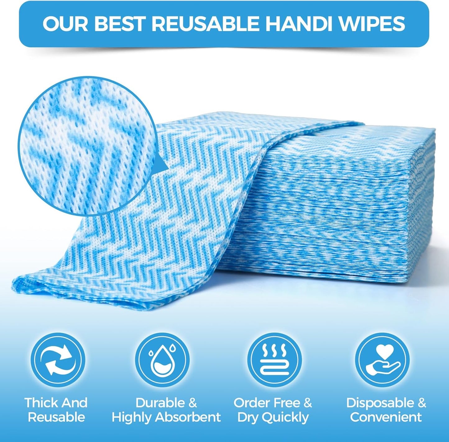 Handi Wipes Reusable Cloths Disposable Cleaning Towels Dry Kitchen Wipes Reusable Dish Towel Washcloths Dry Fast Multi-Purpose Heavy Duty Towels, Thick and Absorbnet 40 Count/Pack, Blue