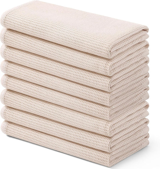 Homaxy 100% Cotton Waffle Weave Kitchen Towels - 8 Pack Soft and Absorbent Dish Towels - 16 x 26 Inches Quick Dry Hand Towels - Beige