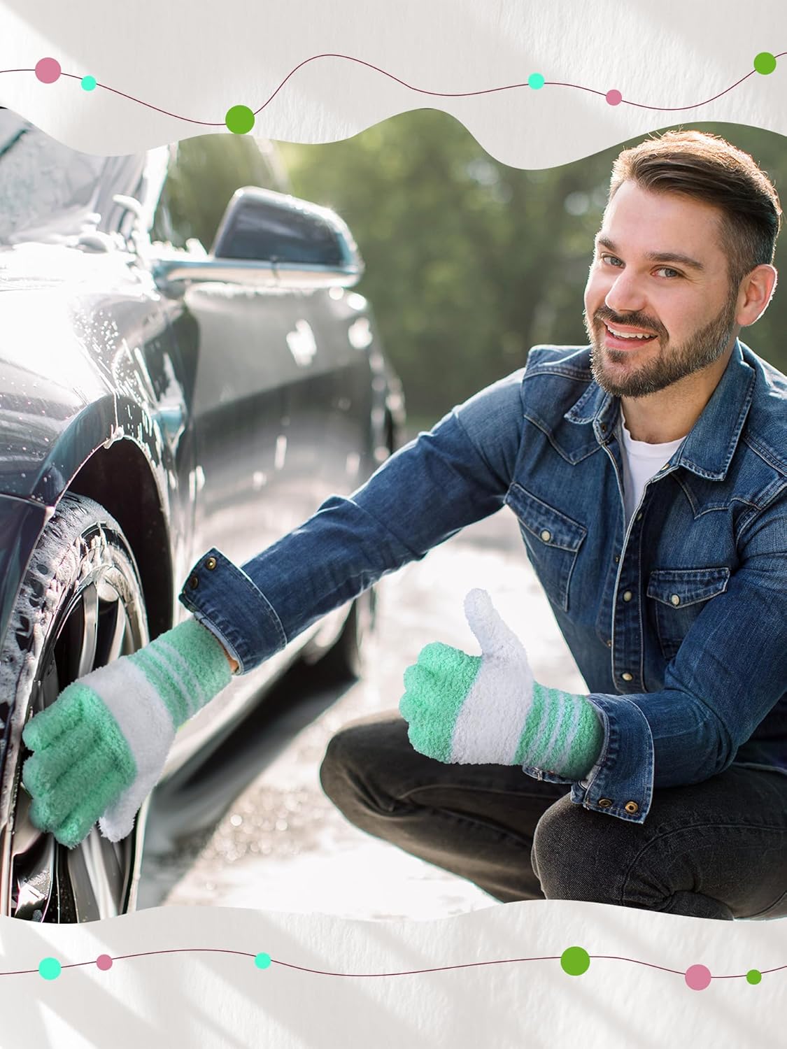 Patelai 3 Pairs Microfiber Plant Dusting Gloves Leaf Cleaning Gloves for Indoor Plants, Blinds, Furniture, House(Large,Green Yellow, Water Blue, Pink, White)