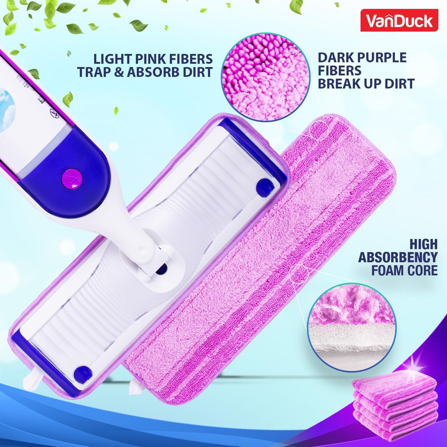 VanDuck Reusable Mop Pads Compatible with Swiffer PowerMop (4 Pack) - Multi-Surface Mopping Pad Refills for Hardwood Floor Cleaning