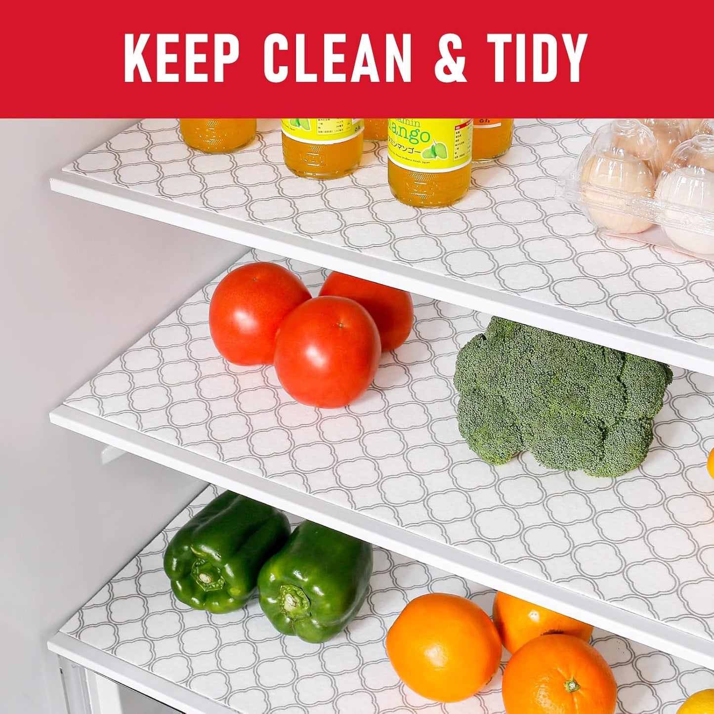 Cooyes Non Slip Refrigerator Liners, 2 in 1 Absorbent Fridge Liners and Fresh Mats Machine Washable, Refrigerator Shelf Mats for Glass Shelves Kitchen Cabinet Drawer