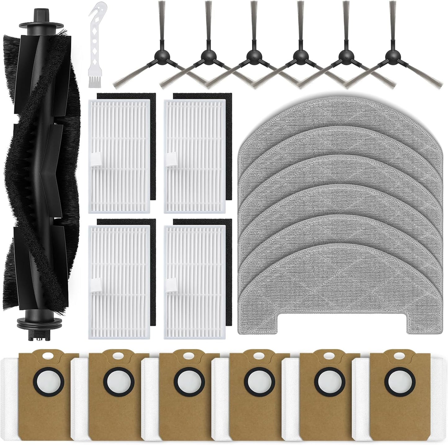 Bluevisk MS1 MAX Replacement Parts for For MONSGA MS1 MAX Robotic Vacuum Cleaner Parts with 1 Roller Brush, 4 HEAP, 6 Mop, 6 Dust Bags, 6 Side Brushes, 1 Clean Brush