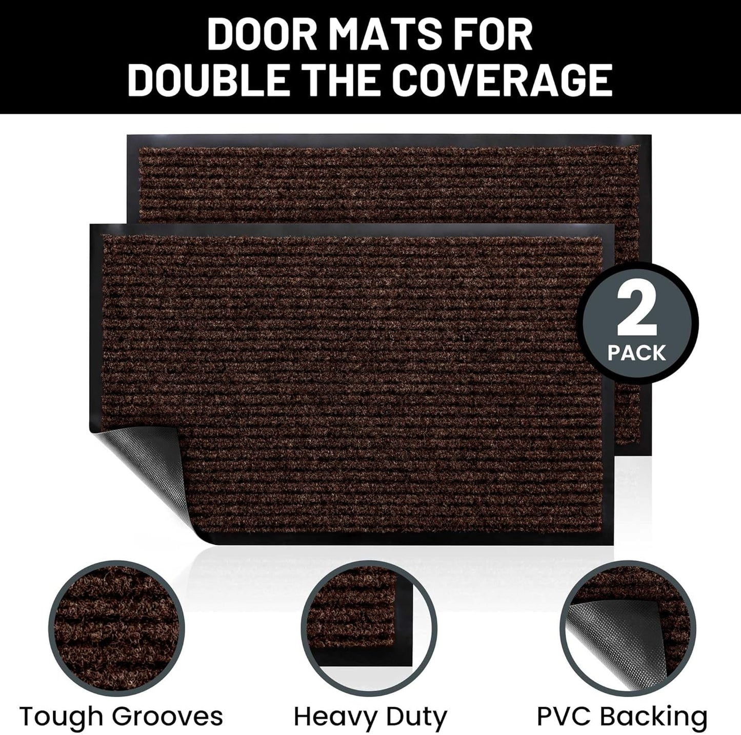 Sierra Concepts Front Door Mat Welcome Floor Mats - Entryway Indoor Outdoor Entrance Doormat, Patio, Porch, Muddy Shoe, Inside Outside Low Profile, 30x17 inches, 2-Pack Dark Brown
