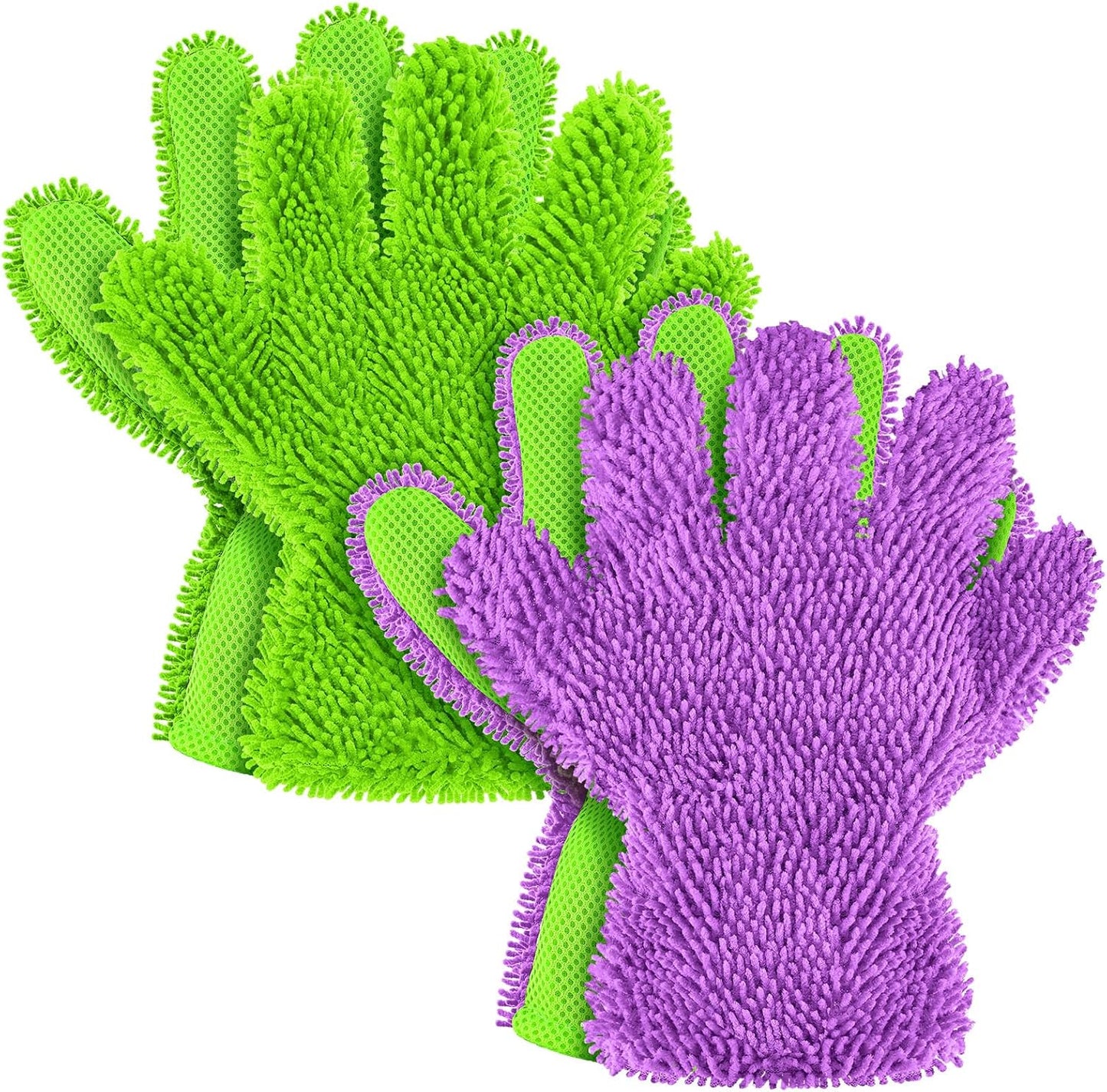 Ferraycle 2 Packs Car Wash Mitt 5 Finger Microfiber Wash Mitts Auto Car Dusting Gloves Double Sided Cleaning Gloves for Kitchen Home(Blue and Black)
