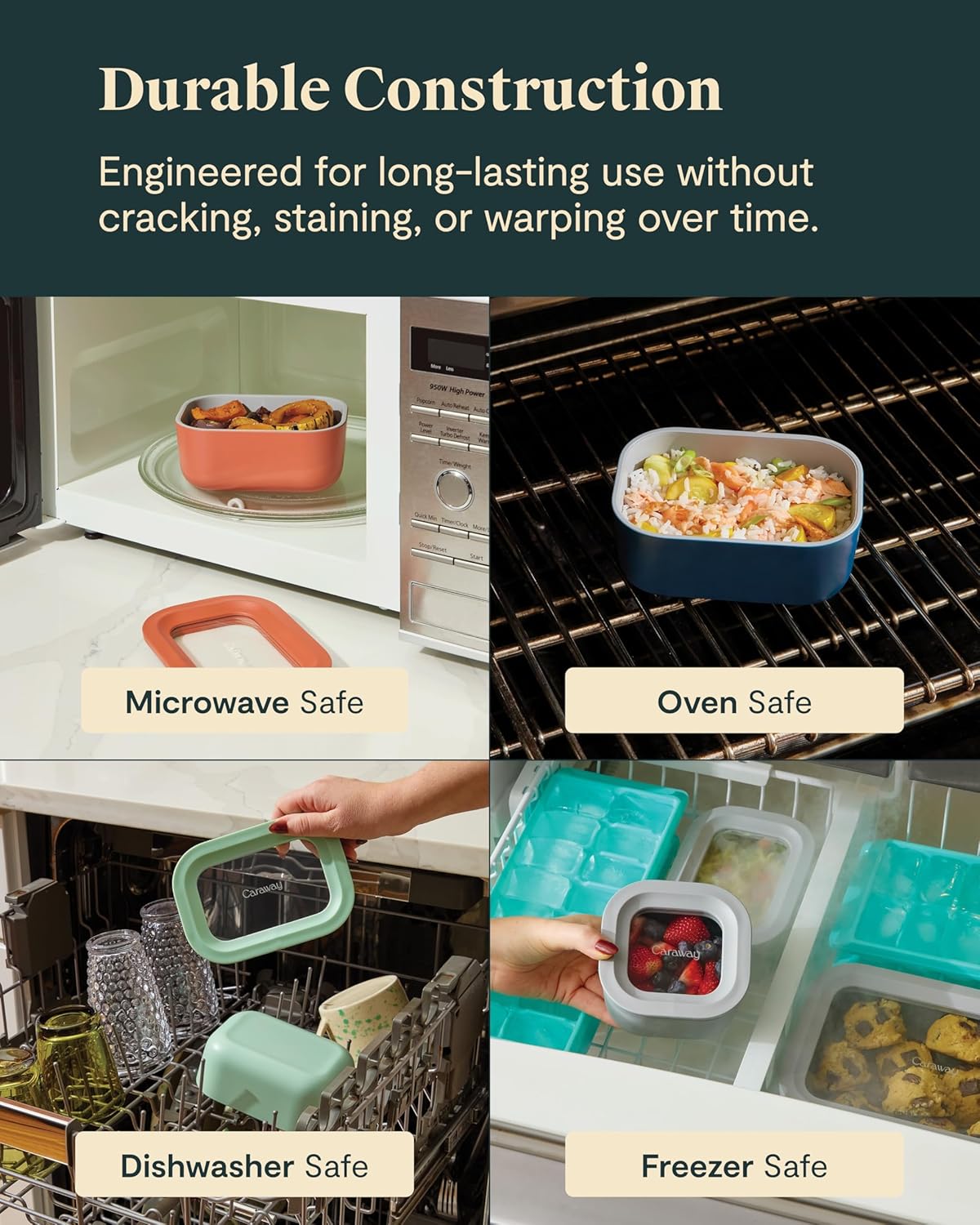 Caraway 2pc Glass Food Storage Set - 1.75 Cup Food Containers (2) - Non-Toxic Ceramic-Coated Glass - Air Release Technology - Compact & Stackable Design - Perracotta