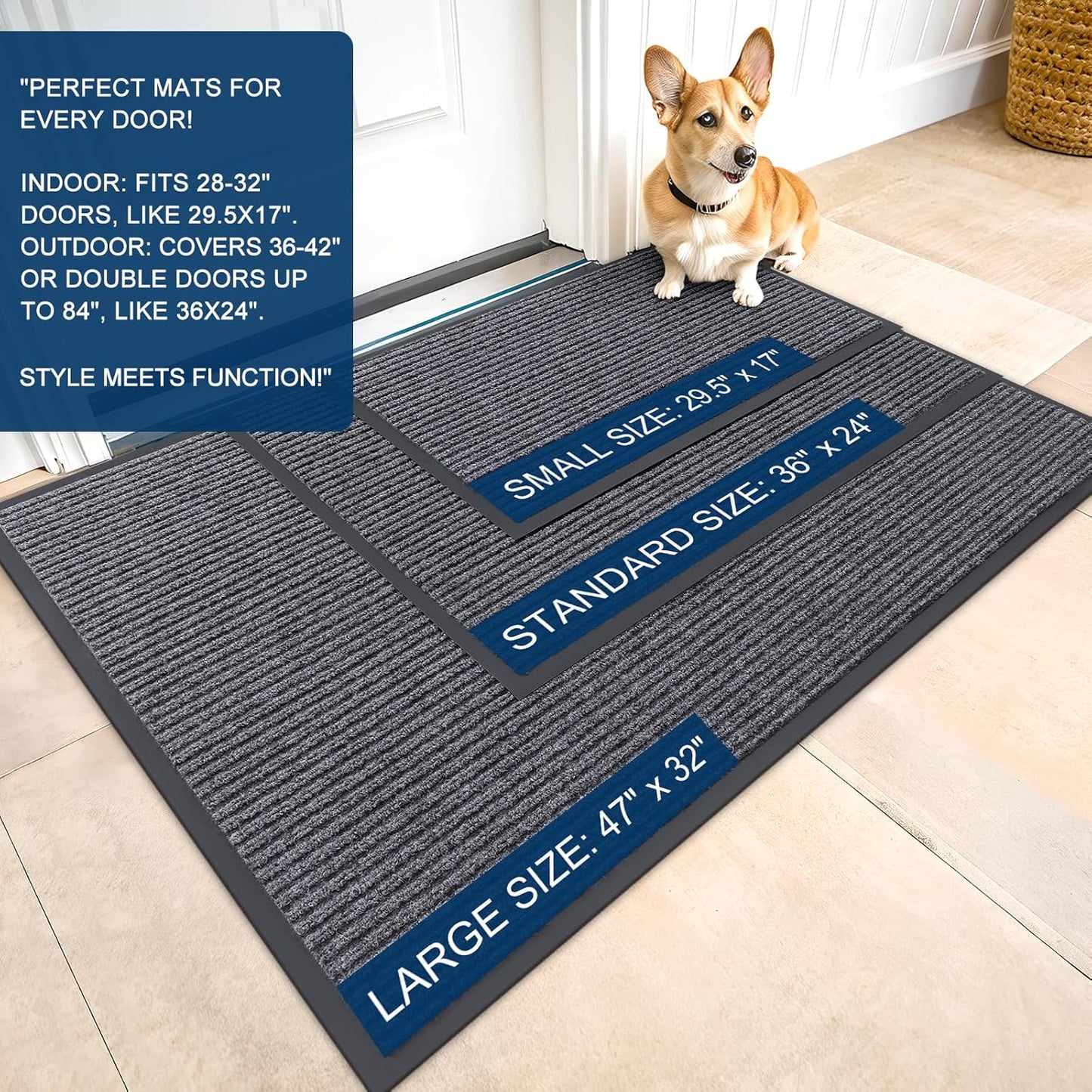 OLANLY Front Door Mat Indoor Outdoor Entrance, Waterproof Heavy Duty Doormat, Fade Resistant, Low Profile, Easy Clean Patio Porch Welcome Floor Mats for Entry, 71x47, Grey