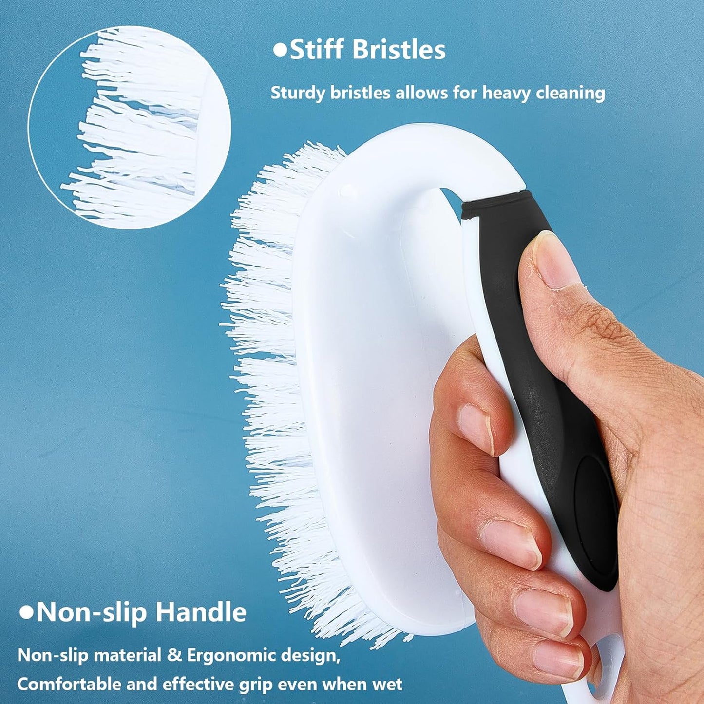 Scrub Brush Set, 4 Pack Deep Cleaning Brush Kit - 2 Scrub Brush, 2 Tile & Grout Brush with Built-in Scraper, Household Commercial Scrubber for Floor, Shower, Pool Wall, Tub (Black)