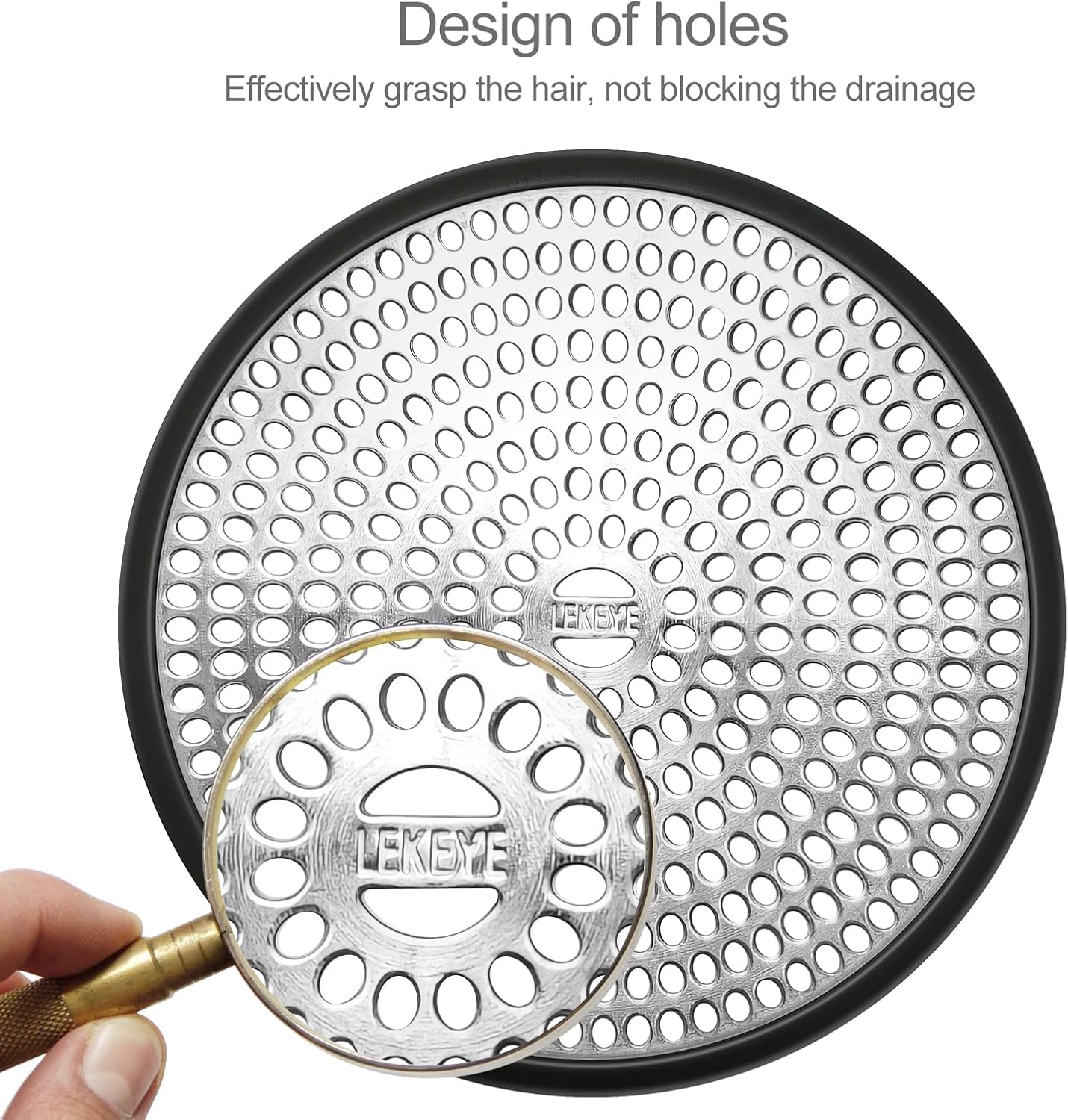 LEKEYE Shower Drain Hair Catcher | Strainer | Shower Stall Drain Cover | Bathroom Drain Protector Stainless Steel and Silicone(Black)